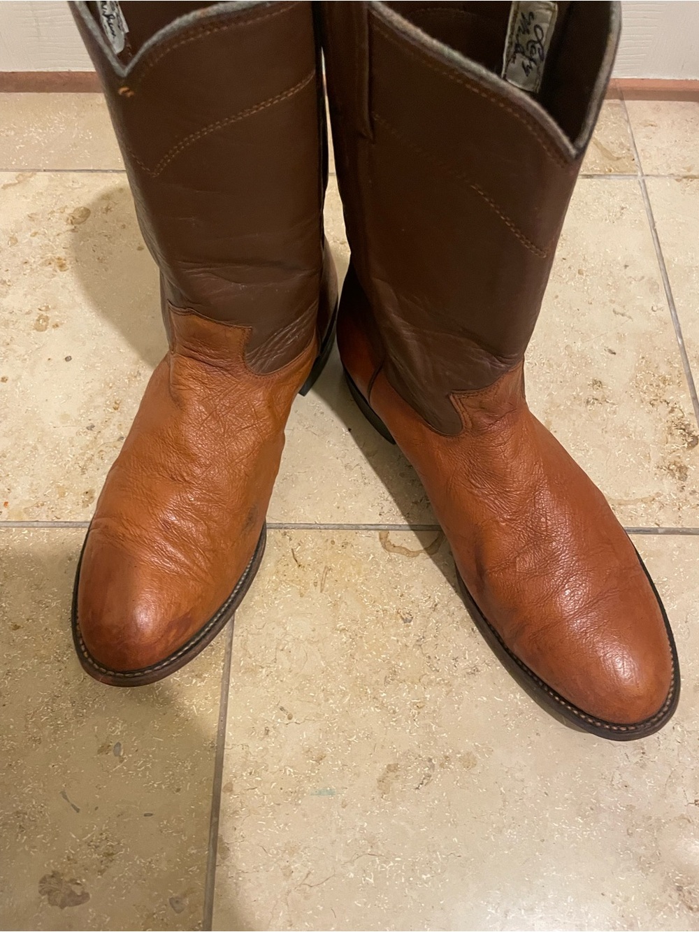 Larry Mahan 10E Two-Tone Brown Leather Western Boots — Chestnut Foot, Dark Shaf